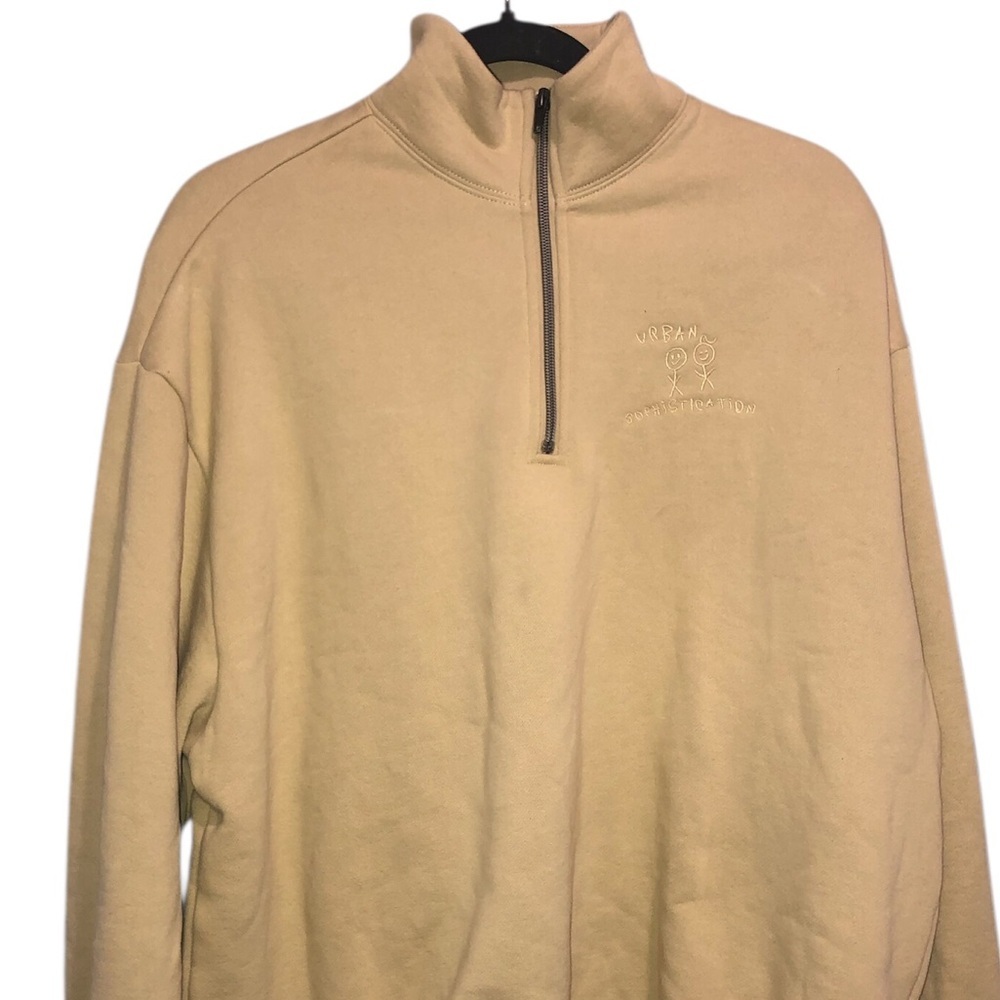 Urban Sophistication Oversized Half-Zip Sweatshirt Women's Small S Tan